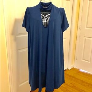 Navy Blue Plus-Size Keyhole-Neck Dress/Tunic
